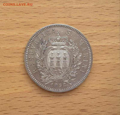 Сан-Марино 5 лир 1898 тираж 18000 Серебро редкость - san_marino_5_lir_1898_tirazh_18000_serebro_redkost_krona_shajba (3)