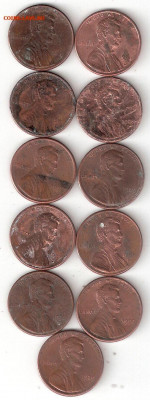 США: 1 Цент - 11шт как один лот 4* - 1 Cent-11st P 4