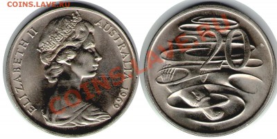 >L< Австралия 20 центов 1969 UNC до 30.10.11 21:00 - Австрал_20с_1969