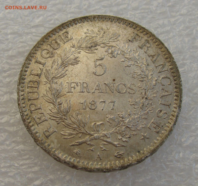 Франция. Третья республика. 5 ФРАНКОВ 1877 года.	UNC. - 5Фр1877 (4).JPG