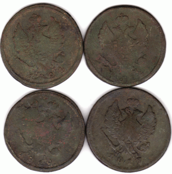4 ПО 2 КОПЕЙКИ 1814-1824ГГ. ДО 6 ИЮНЯ - 4-семишные-по-2-коп-2