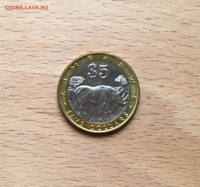биметалл Зимбабве 5 долларов 2001 Носорог фауна - IMG_9286.JPG