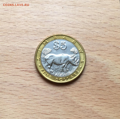 биметалл Зимбабве 5 долларов 2001 Носорог фауна - IMG_9284.JPG