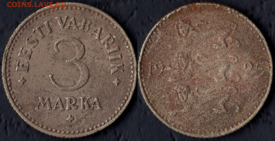 Эстония 3 марки 1925 (нечастая) до 22:00мск 10.09.21 - Эстония 3 марки 1925