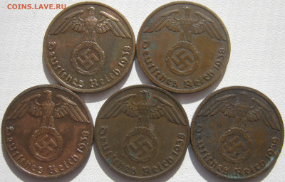 Германия 3 рейх 1 пфенниг 1938 A,D, 1939 F (5 шт.) до 24.09 - IMG_0201.JPG
