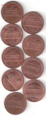 США: 1 Цент 9 монет 009 - США 1 Цент 9шт А 009