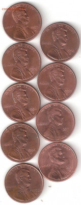 США: 1 Цент 9 монет 009 - США 1 Цент 9шт Р 009