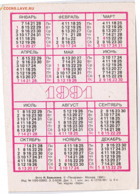 Календарик 1991 г. до 06.10.21 г. в 23.00 - 019