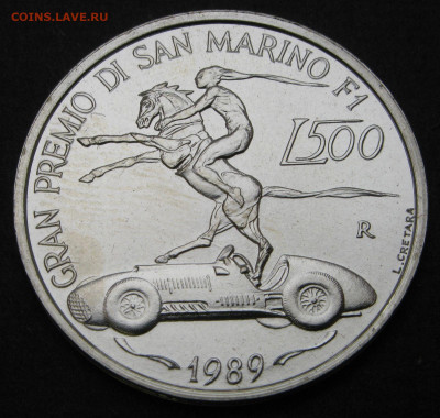 Сан-Марино 500 лир 1989 года формула-1 серебро. - 1