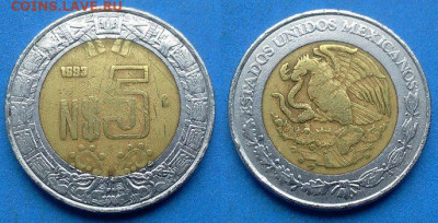Мексика - 5 новых песо 1993 года (БИМ) до 10.10 - Мексика 5 новых песо, 1993