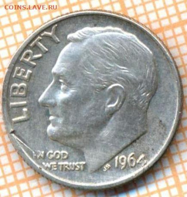 США 10 центов 1964 г. Ag900, до 11.10.2021 г. 22.00 по Москв - США 10 центов 1964 3407а