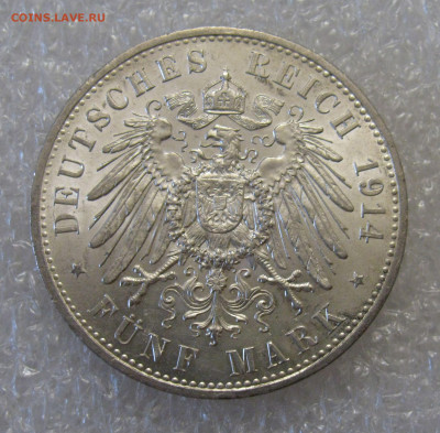 Пруссия. Император Вильгельм II. 5 МАРОК 1914 года. UNC. - 5М1914 (3).JPG