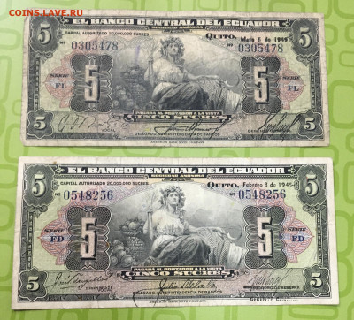 Эквадор - 5 сукре (сукрес) 1945 и 1949 год. До 20.10 в 22:00 - 04942DA5-7FD1-4CFC-B0F1-9DA76F69E21F
