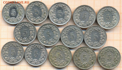 Швейцария 5 раппенов разные, фикс - Швейцария 5 раппенов разные 3442