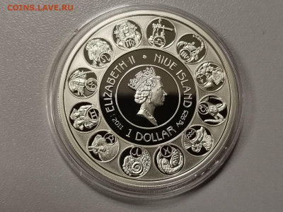1доллар 2011 Ниуэ- Зодиак А.Мухи - Телец, Ag925, до 16.10 - С Муха-Телец-2
