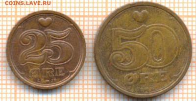 Дания 25 эре 1998,50 эре 1989 г., до 29.10.2021 г. 22.00 по - Дания 2 монеты 3322а