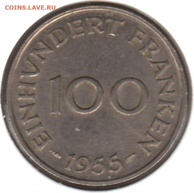 Саар	100 франков 1955 до 20-00 01.11. - 2