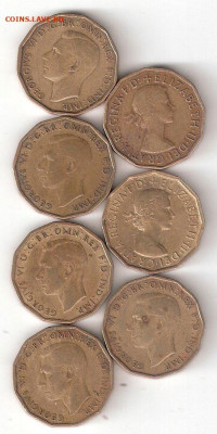 Великобритания: 3 пенса 7 монет разных ФИКС old - BRITISH 3 Pence 7st A old