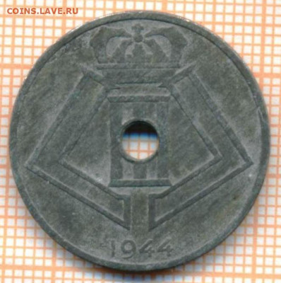 Бельгия 25 сантимов 1944 г., до 05.11.2021 г. 22.00 по Москв - Бельгия 25 сантимов 1944 3418