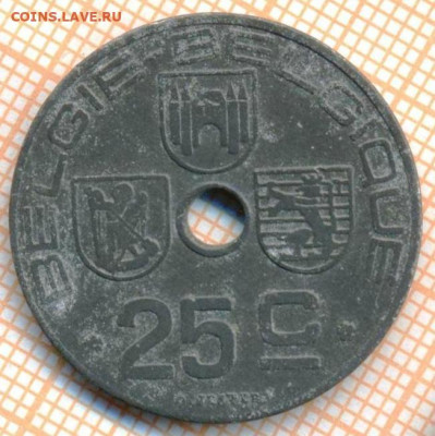 Бельгия 25 сантимов 1944 г., до 05.11.2021 г. 22.00 по Москв - Бельгия 25 сантимов 1944 3418а