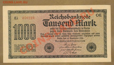 ГЕРМАНИЯ. 1000-МАР. 1922.СОХРАН.--до.3.11.11.-21:30 МСК. - ГЕРМАНИЯ.1000-МАР.1922=.