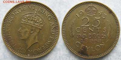 Брит Цейлон 25 центов 1943  до 19-11-21 в 22:00 - Брит Цейлон 25 центов 1943    6639