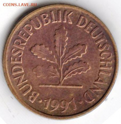 ФРГ 5 пфеннигов 1991 г. "F" до 22.11.21 г. в 23.00 - 032
