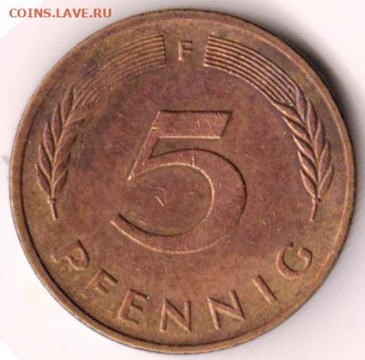 ФРГ 5 пфеннигов 1991 г. "F" до 22.11.21 г. в 23.00 - 048