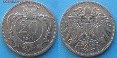 Австрия 20 геллеров 1911 до 22-11-21 в 22:00 - Австрия 20 геллеров  1911    5514