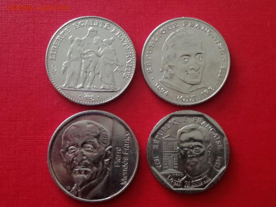 Лот юилейки Франции 4 монеты 5 франков до 25.11.2021 года - 1