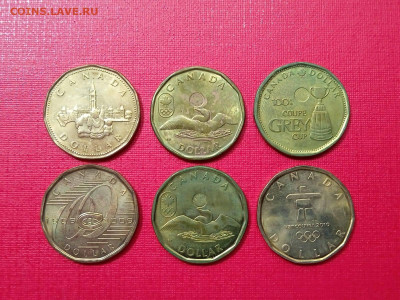 лот юбилейки Канада 6 монет 1 доллар до 25.11.2021 года - 2