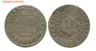 Польша 30 грошей 1664 - польша 30 грошей 1654