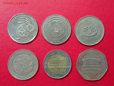 Лот юбилейки Шри-Ланка 2 рупии 6 монет до 25.11.2021 года - 1