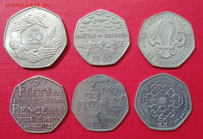 лот юбилейки Великобритании 50 центов 6 монет - 2