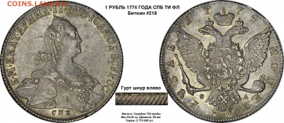 Рубль 1774 СПБ. Диаметр. - 1 рубль 1774 СПБ ТИ ФЛ