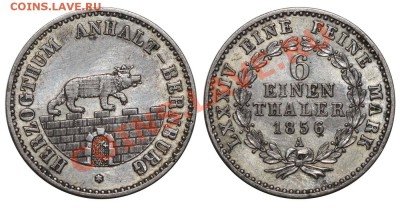 Монеты с дробными номиналами. - Германия - Ангальт - 1-6 талера 1856