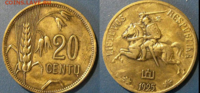 ЛИТВА 20 центов Год 1925 Окончание:30-11 В 22-00 мск - 25 центов