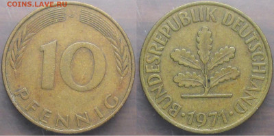 Монеты Германии 10 пф. 70-х годов по дворам - Германия 1971. 10 пф. J.JPG
