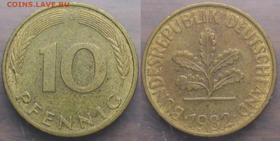 Монеты Германии 10 пф. 80-е года по дворам - Германия 1982. 10 пф. G.JPG