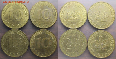 Монеты Германии 10 пф. 1990 D, J. G, F - Германия 1990. 10 пф. J, F, D, G.JPG