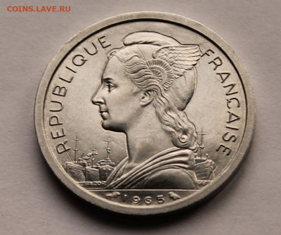 Французское Сомали 2 франка 1965 г. Тираж - 240 000. UNC - 4.