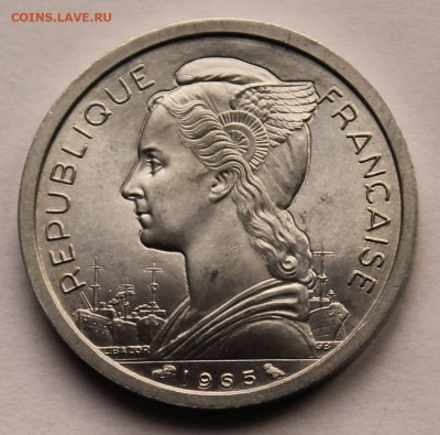 Французское Сомали 2 франка 1965 г. Тираж - 240 000. UNC - 3.
