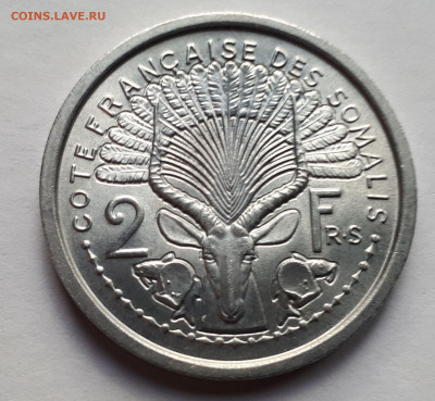 Французское Сомали 2 франка 1965 г. Тираж - 240 000. UNC - 2