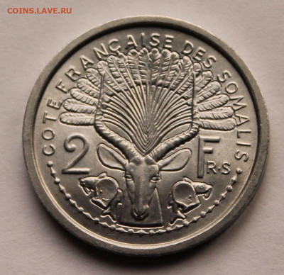 Французское Сомали 2 франка 1965 г. Тираж - 240 000. UNC - 1.