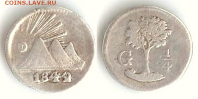 Гватемала - Центральная Американская Республика (Гватемала) 1.4 реала 1842-29 G КМ-1 F-5 VF-10 XF-20