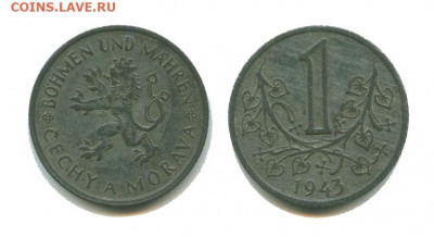 Протекторат Богемии и Моравии 1 крона 1943 22.00 мск 11.12 - богемия и моравия 1 крона 1943
