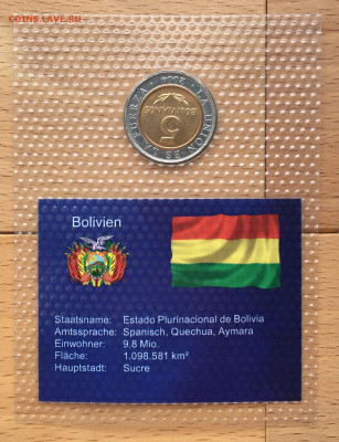 биметалл Боливия 5 боливиано 2004 UNC блистер в запайке - IMG_2684.JPG