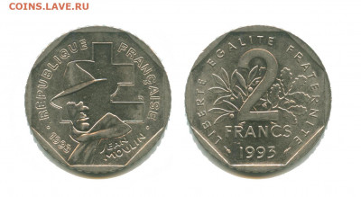 Франция 2 франка 1993, Ж Мулен, до 22.00 мск. 10.12.2021 - франция 2 франка 1993
