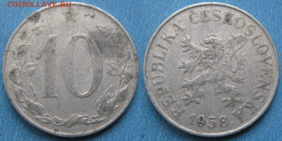 43.Монеты Чехословакии по фиксу - 43.26. -Чехословакия 10 геллеров 1958    11076