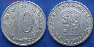 43.Монеты Чехословакии по фиксу - 43.28. -Чехословакия 10 геллеров 1963    6478